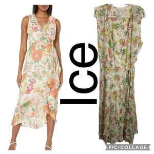 (R6) Ice Dress vintage 100% silk Floral Sleeveless, talla 20